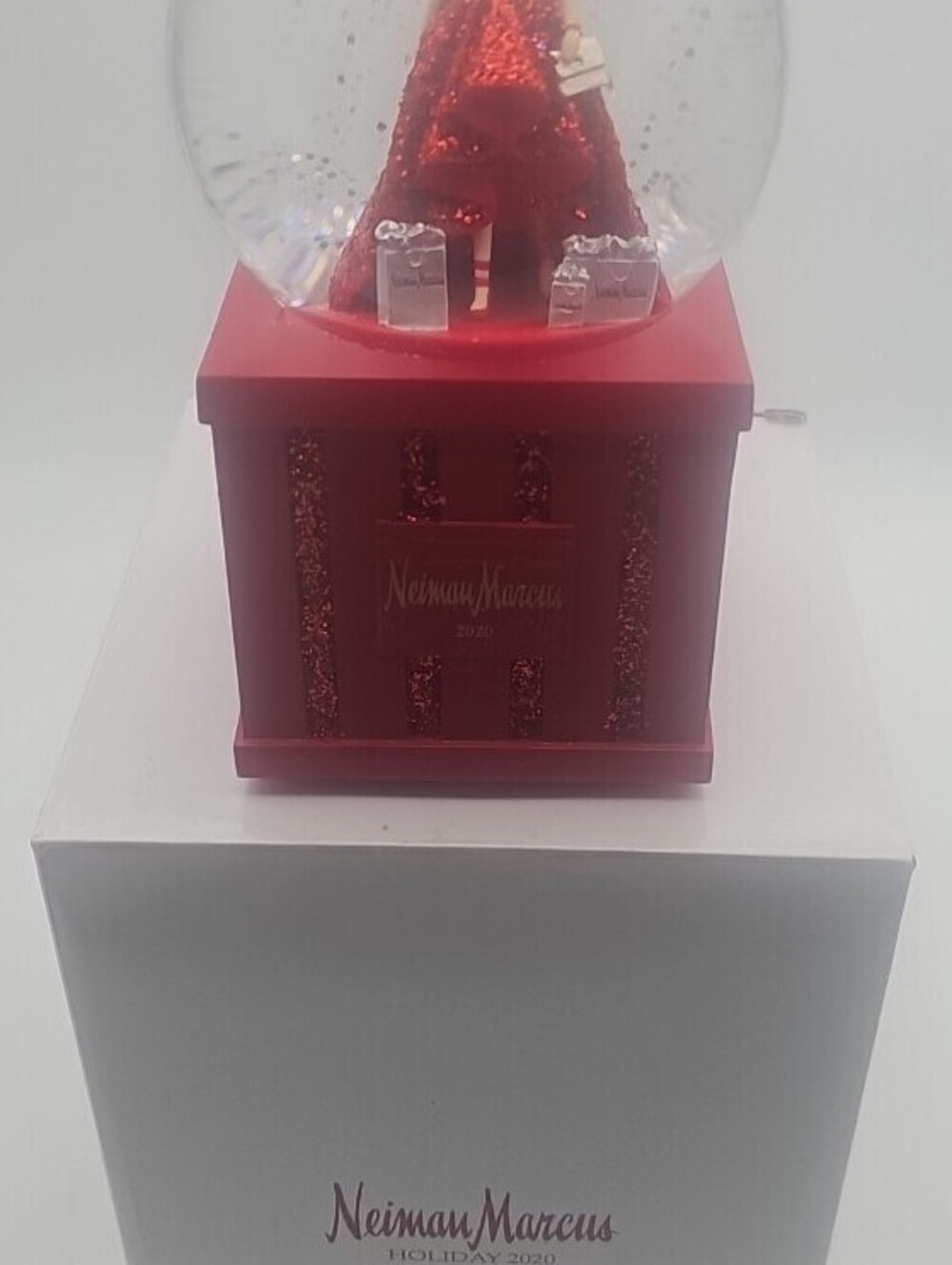 2020 Annual Musical Globe. NIB collectible with red glitter dress & gift base